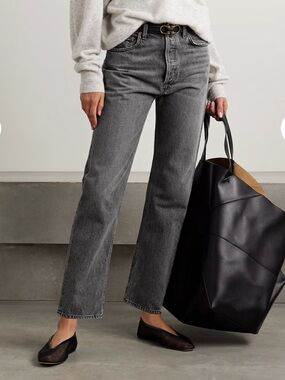 AGOLDE 90s Pinch Waist Crop Jeans 26 High Rise Button Fly Black Wash Denim